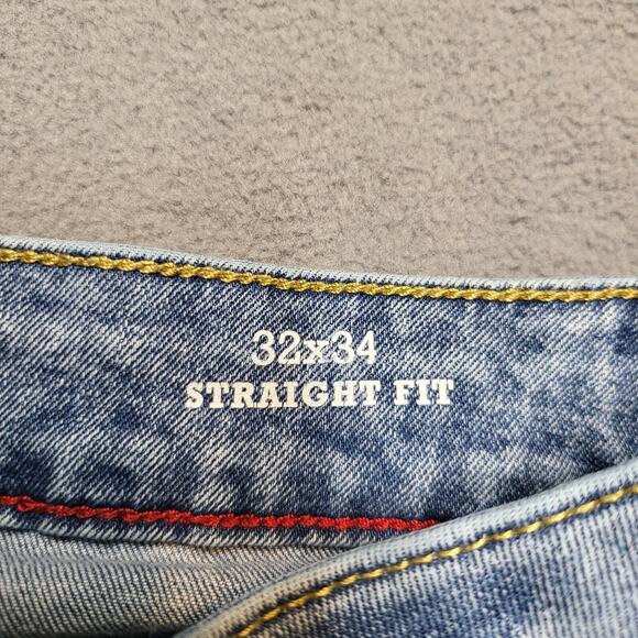 IZOD Saltwater Jeans Mens 32x33 Blue Straight Leg Distressed Stretch Denim - Picture 4 of 10